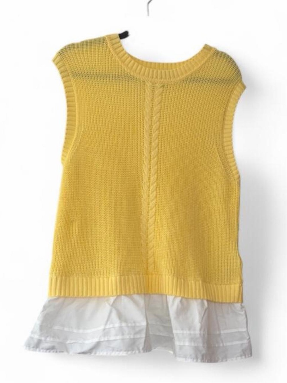 NWT Absolutely Famous Yellow Knit Sweater Vest Twofer Top White Ruffle Hem